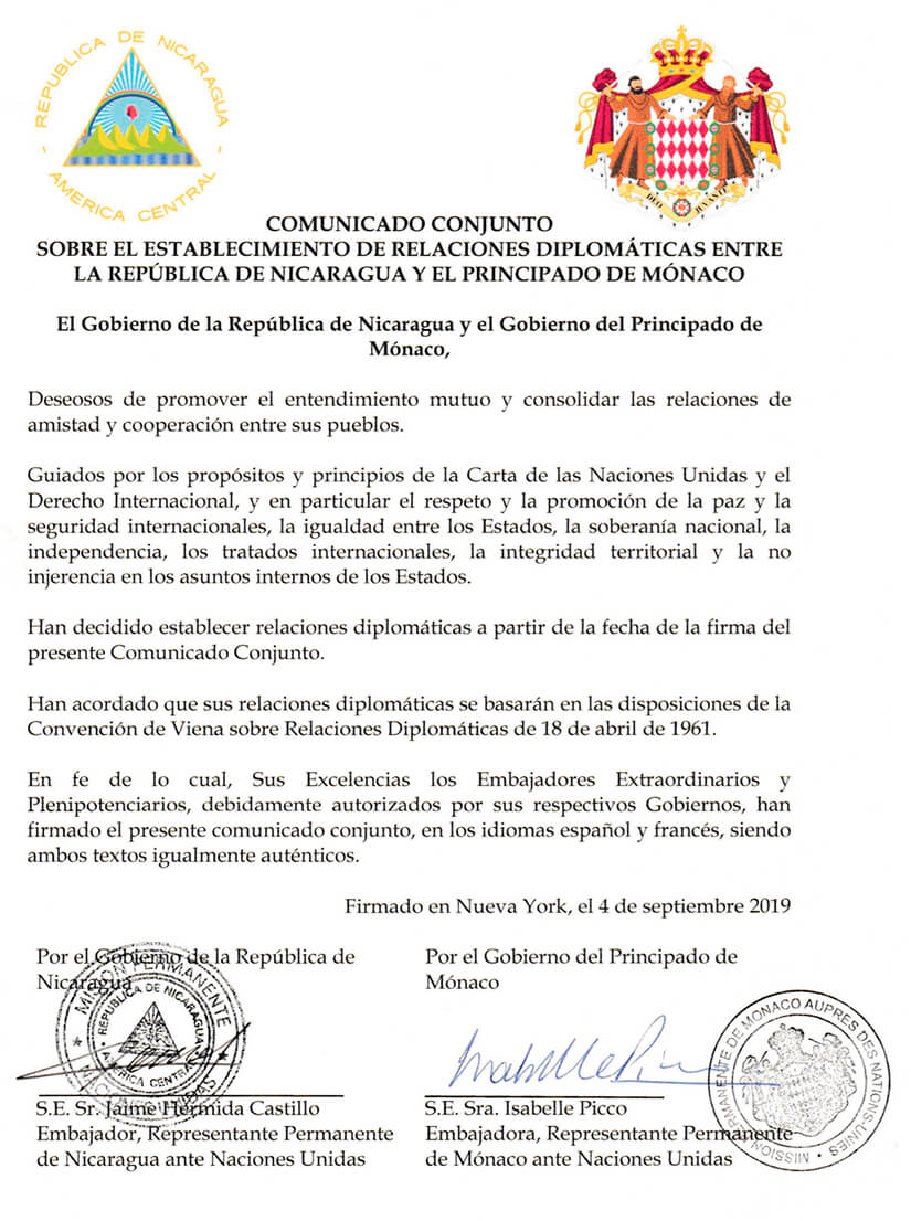 nicaragua-establece-relaciones-diplomaticas-con-principado-monaco